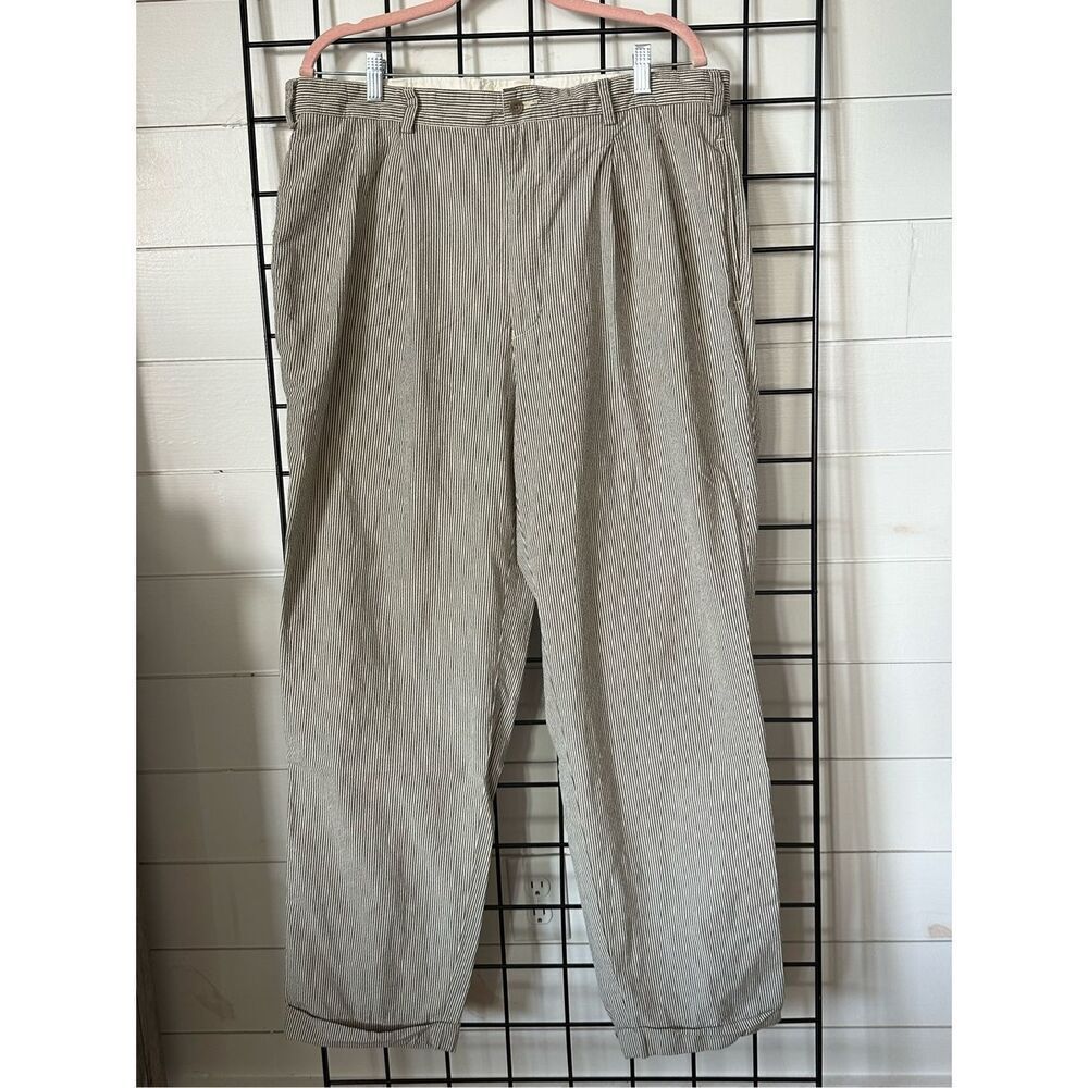 Banana Republic Dress Pants Mens 38 Long Grey Striped Pleated Cuffed Vintage Sus